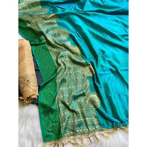 CRÉATEUR SANA JACQUARD EN SOIE ET SWAROVSKI WOEK SAREE AVEC BLOUSE INCOSÉE SKY - Product Image 1