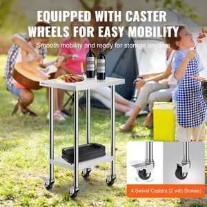 Mesa de Trabajo de Acero Inoxidable Resistente de 24 x 18 x 38 Pulgadas, 4 Ruedas, 3 Niveles de Altura Ajustables, Fabricación de Acero para Cocina Comercial - Product Image 4