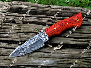 Cuchillo de Supervivencia para Camping y Aire Libre, Forjado a Mano, Directo de Fábrica, OEM, Personalizable, de Acero de Damasco, Hoja Fija, Punta Caída, con Mango de Pakka Colorido - Product Image 5