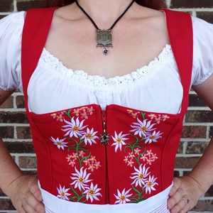 Women's Bavarian Style Dirndl <b>Dress</b> Knee-Length A-Line Off-Shoulder Floral Embroidery Cotton Vintage Folk Costume - Product Image 2