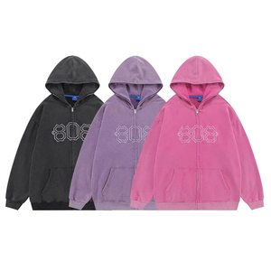 Vintage Acid <b>Wash</b> Cotton Manufacture Custom Heavyweight Men Oversized Hoodie Embossed Cotton 400gsm Acid <b>Wash</b> Zip up Hoodies - Product Image 1