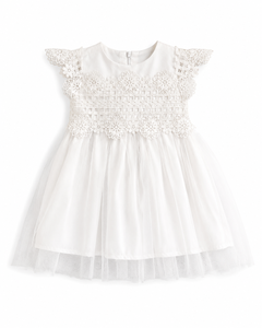 Vestido de niña de tul blanco con encaje, estilo línea A, por debajo de la rodilla, estilo lindo - Product Image 2