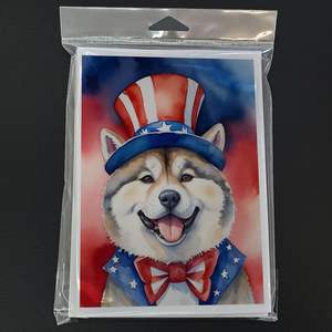 Akita Patriotic American Whimsical A7 Tamaño 5x7 Tarjetas de notas en blanco Paquete de 8 con sobres Tarjetas de felicitación - Product Image 3