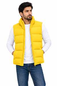 Chaleco Acolchado Grueso de Invierno para Hombre, Cuello Alto, Cierre Frontal con Cremallera, Relleno de Algodón, Exterior de Poliéster, Chaqueta Casual para Exteriores - Product Image 4