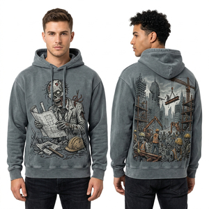 Sweat-shirt à capuche personnalisé vert délavé pour homme, motif Zombie Ranger Safari, streetwear oversize, en molleton effet vieilli - Product Image 5