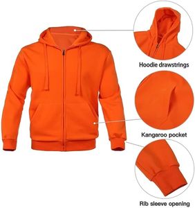 Men's Orange Hooded Tracksuit Full Zip Solid Color Casual Athletic Set 100% Cotton Regular Fit Autumn Wear - Product Image 3