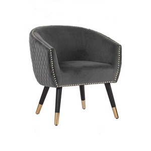 Sillón moderno Arctus de tela gris tapizado con patas de roble malayo negro y dorado para área de espera de hotel. - Product Image 1