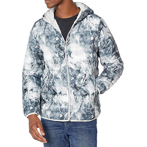Chaqueta Acolchada con Capucha Personalizada para Hombre, Estampado de Nieve, Cierre de Cremallera, Cortavientos, Informal, Ropa de Invierno, Corte Regular, Poliéster - Product Image 1