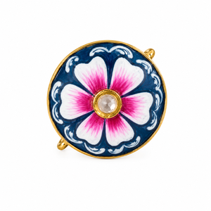 กระดุมทองเหลืองหรูหราแบบสั่งทำพิเศษ ลายดอกไม้สีชมพูเคลือบสีฟ้าแบบ Meenakari จากเมืองชัยปุระ ประดับคริสตัลโพลกี สำหรับชุดเชอร์วานีงานแต่งงานของผู้ชาย - Product Image 1
