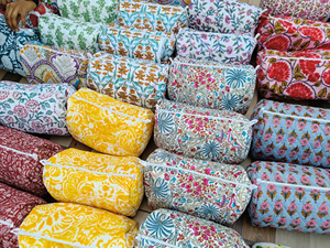 Makeup Packing <b>Bag</b> For Women Cotton Quilted <b>Waterproof</b> Makeup <b>Bag</b> Large Travel Cosmetic Pouch Block Print Indian <b>Toiletry</b> Pouch - Product Image 1