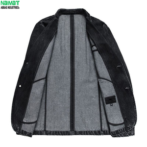 Mens Faded <b>Black</b> Cotton Blazer Casual <b>Jean</b> Coat Notched Lapel Slim Fit Washed Vintage Style For Men Outwear <b>Jacket</b> - Product Image 5