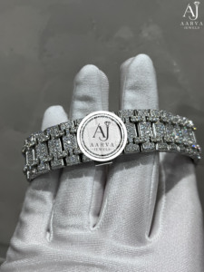 AARVA JEWELS นาฬิกาเพชรหรูหราสง่างามสำหรับผู้ชาย 42 มม. สแตนเลสสตีลทรงกลม กลไกควอตซ์แบบอะนาล็อก สายขนาด 16 มม. ตัวล็อคแบบพับได้ - Product Image 5