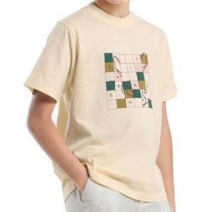 Custom Kids Fashionable Grid Graphic T Shirt Cotton Short Sleeve Cream Crew neck Tee Eco-Friendly Cotton - Product Image 1