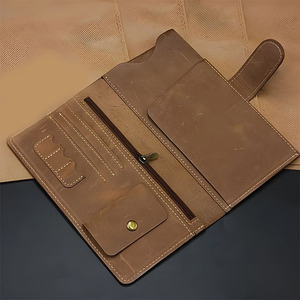Portefeuille long vintage en cuir Crazy Horse pour homme, organiseur de voyage, pochette fine pour passeport, couverture pour chéquier avec poche à monnaie et emplacement pour carte SIM - Product Image 2