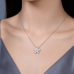 Pendentif floral en or blanc 14 carats avec moissanite pour femme, collier à cinq pierres de forme marquise et poire, 0,95 CTW - Product Image 3