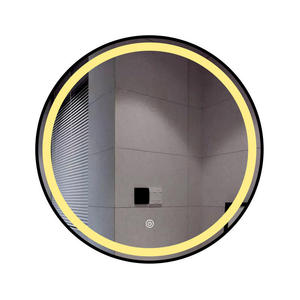 Miroir de salle de bain mural rond moderne en verre LED avec cadre noir, capteur tactile et éclairage de vanité intégré - Product Image 3