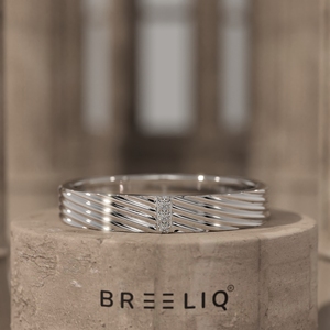 14K Solid Gold Lab Grown Diamond Multi Line Grooved Ring Minimalist Diamond Strip Band Elegant Daily Wear Jewelry - Product Image 4