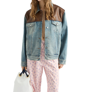 Blouson en jean et cuir premium pour femme – Style streetwear décontracté, coupe régulière, vêtement d'extérieur tendance OEM, haut de gamme, personnalisable, en tissu épais - Product Image 1