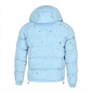 Custom Men's Premium <b>Light</b> Blue Hooded <b>Puffer</b> <b>Jacket</b> Paint Splatter Print Warm Quilted Winter Coat Thick Insulated Outdoor Parka - Product Image 2