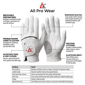 Gants de golf unisexes en cuir véritable avec fermeture auto-agrippante - Product Image 5