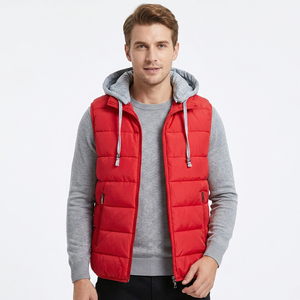 Gilet matelassé à capuche pour homme, rouge, zippé, léger, décontracté, coupe-vent, couleur unie, vêtement d'extérieur d'hiver, fabriqué au Bangladesh - Product Image 3