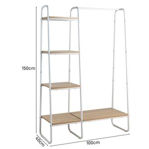 Free Standing Sturdy Metal <b>Clothing</b> Rack with 5 White Wood <b>Shelves</b> Freestanding Garment Rack - Product Image 5