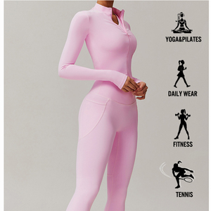 Comfortable Fabric Yoga Long Sleeve Jacket <b>Top</b> High Neck <b>Zipper</b> Solid Color Women Gym Wear Jackets Cheap Price OEM Custom - Product Image 3