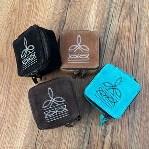 Turquoise Boot Stitch Suede Leather Square Jewelry Box Western Jewelry Display Storage Case Women Travel Portable Jewelry Case - Product Image 4