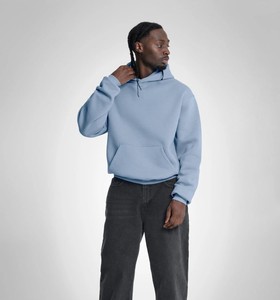 Sudadera con Capucha Azul Claro para Hombre, Corte Holgado, Color Sólido, Informal, Material de Felpa, para Otoño - Product Image 2