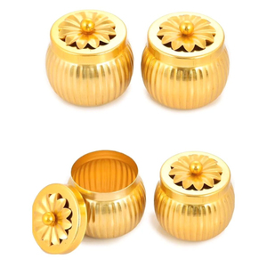 Pot à bougie en laiton avec couvercle et gravure du logo abeille, porte-bougie en métal écologique pour la décoration de la maison à l'occasion du Diwali - Product Image 6