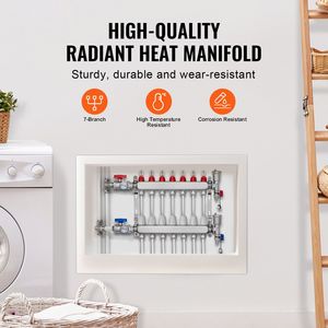 Colector de Calefacción Radiante de 7 Ramificaciones con Tubería PEX de 1/2'', Colector de Acero Inoxidable para Calefacción por Suelo Radiante Hidrónico para Sistemas HVAC - Product Image 2