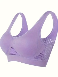 Women Deep V Neckline Athletic Bra Back <b>Mesh</b> Inset Ruched Front Tennis Training <b>Crop</b> Vest High Elasticity Exercise <b>Top</b> - Product Image 6