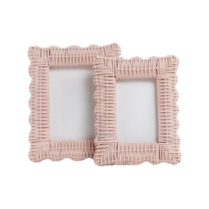 Wholesale Boho Rattan Picture Frame Handmade White Wicker Photo Frames With Scalloped Edges <b>Desk</b> Decorative Frame Display Set - Product Image 4