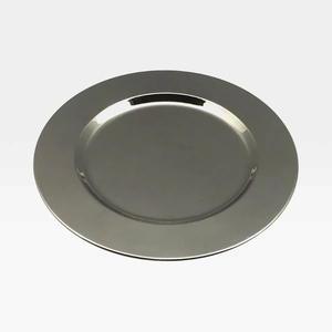 Plateau de service décoratif circulaire moderne en acier inoxydable argenté pour accessoires de maison minimalistes et décoration de salle à manger - Product Image 1