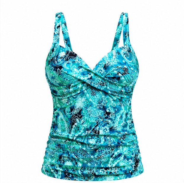 2026 Customized Green Paisley Women's Underwire Tankini Top Swimsuit with Push up Bra Support Tummy Control No Bottom 1 Piece