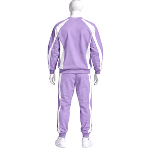 Ensemble de survêtement unisexe en molleton lilas avec sweat-shirt à col rond et pantalon de jogging, rayures contrastées, tenue de sport, d'entraînement, décontractée et athlétique - Product Image 2