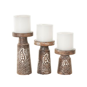 Porte-bougies artisanaux en bois de rose avec sculptures tribales - Vente en gros depuis l'Inde - Product Image 1