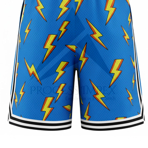 Short de basket-ball bleu pour hommes, imprimé éclairs, avec bandes latérales, taille à cordon de serrage, vêtements de sport décontractés - Product Image 6