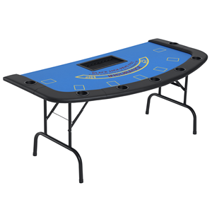 Tavolo da Poker Pieghevole in Feltro Blu da 72 Pollici con Portabicchieri e Porta Fiches per 7 Giocatori, Tavolo da Gioco per Blackjack - Product Image 1