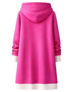 Sweat-shirt à capuche long rose vif pour femme, en polaire, avec poches kangourou, vêtement d'hiver décontracté et chaud, fabrication OEM personnalisée - Product Image 2