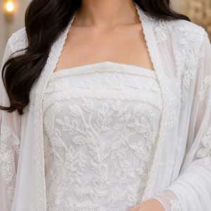 Robe de mariée longue blanche brodée avec cape transparente, élégante, en dentelle de créateur, respirante, de soirée, haut de gamme, modeste - Product Image 3