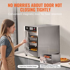 Scaldavivande professionale a 4 livelli in acciaio inox, con porta singola, ripiani regolabili e vassoio per l'acqua, per mantenere caldi 4 teglie - Product Image 6