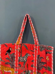 Sac fourre-tout matelassé en coton couleur unie style ethnique Peacock avec longues poignées et fermeture éclair pour l'été, l'automne, l'hiver, le quotidien, les courses et les voyages - Product Image 2