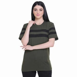 Camiseta corta de punto rosa claro para mujer, cuello redondo, manga corta, corte holgado, informal, para primavera/verano, color liso. - Product Image 1