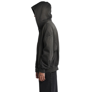 Sudadera con capucha para hombre, estilo vintage, con botones a presión, forro polar, puños acanalados, lavado desgastado, estilo urbano, venta al por mayor - Product Image 3