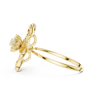 Anillo minimalista de oro amarillo macizo de 14k con forma de flor para mujer, con diamantes de corte brillante redondo y piedras cultivadas en laboratorio, para uso diario. - Product Image 2
