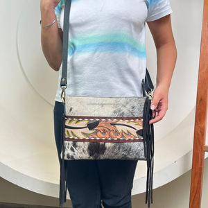 Grand sac à main à bandoulière pour femmes avec cheveux Boho sac à bandoulière à franges en cuir de vachette usiné à la main de haute qualité pour femmes - Product Image 4