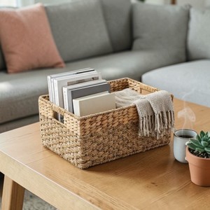 ISLA Seagrass & Hyacinth Mix Rect <b>Large</b> <b>Storage</b> <b>Basket</b> Versatile Organizer Bin with Cutout Handles For Shelf Closet Cabinet OEM - Product Image 2