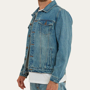 Veste en jean délavé pour homme la plus vendue, col rabattu décontracté, boutonnée, coupe classique, en coton, style streetwear automne - Product Image 3