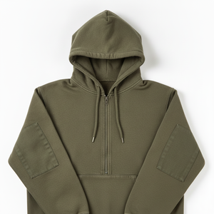 Sudadera con Capucha y Media Cremallera para Hombre, Color Verde Oliva, Corte Regular, Felpa Francesa, Informal, con Bolsillo Delantero, para Invierno - Product Image 4